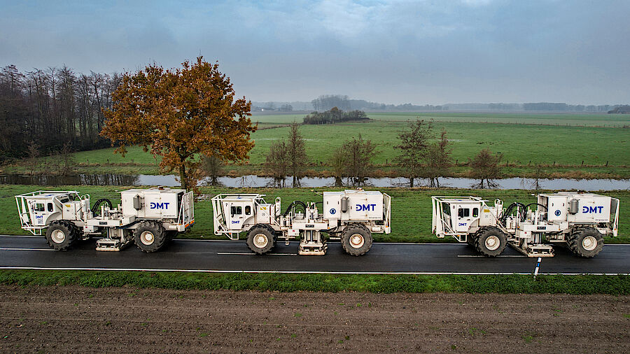 Three Vibro Trucks on exploration seismics from above