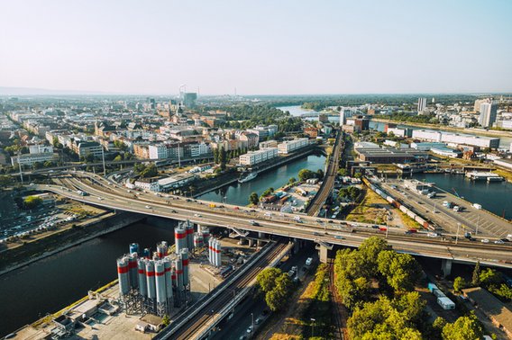 Kritische Infrastrukturen | Stadt Mannheim Symbolbild für Kritische Infrastrukturen: Luftbild der Stadt Mannheim
