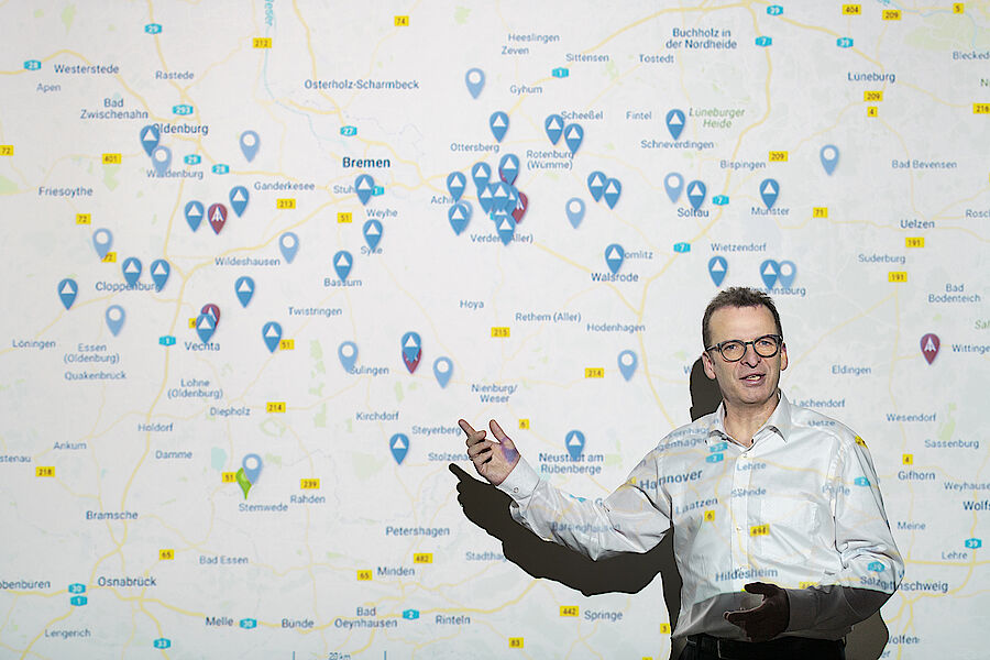 The measuring stations within the online monitoring system in northern Germany